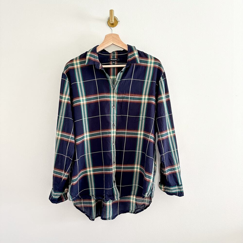 Madewell Plaid Pattern Collared Long Sleeve Button Up Shirt Blue Green M